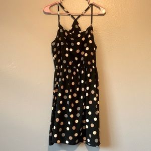 Black Mini Dress with Multi Colored Polka Dots in Size M